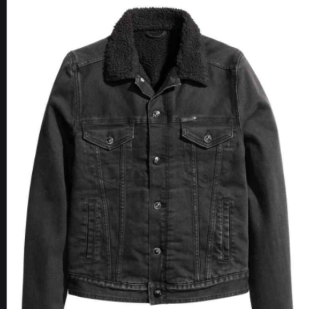 H&M black shearling lined-jean jacket - US 2